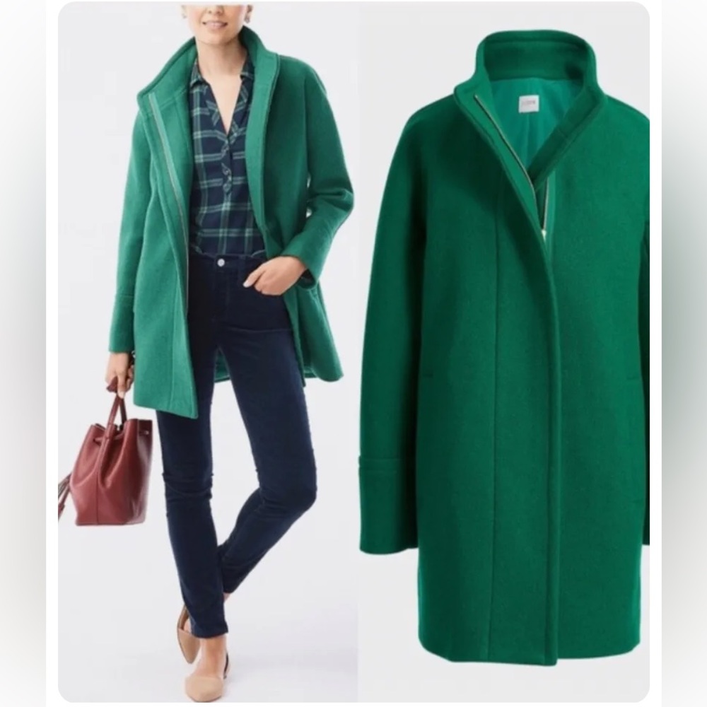 J.Crew Kelly Green Asymmetrical Wool Coat Petite Medium